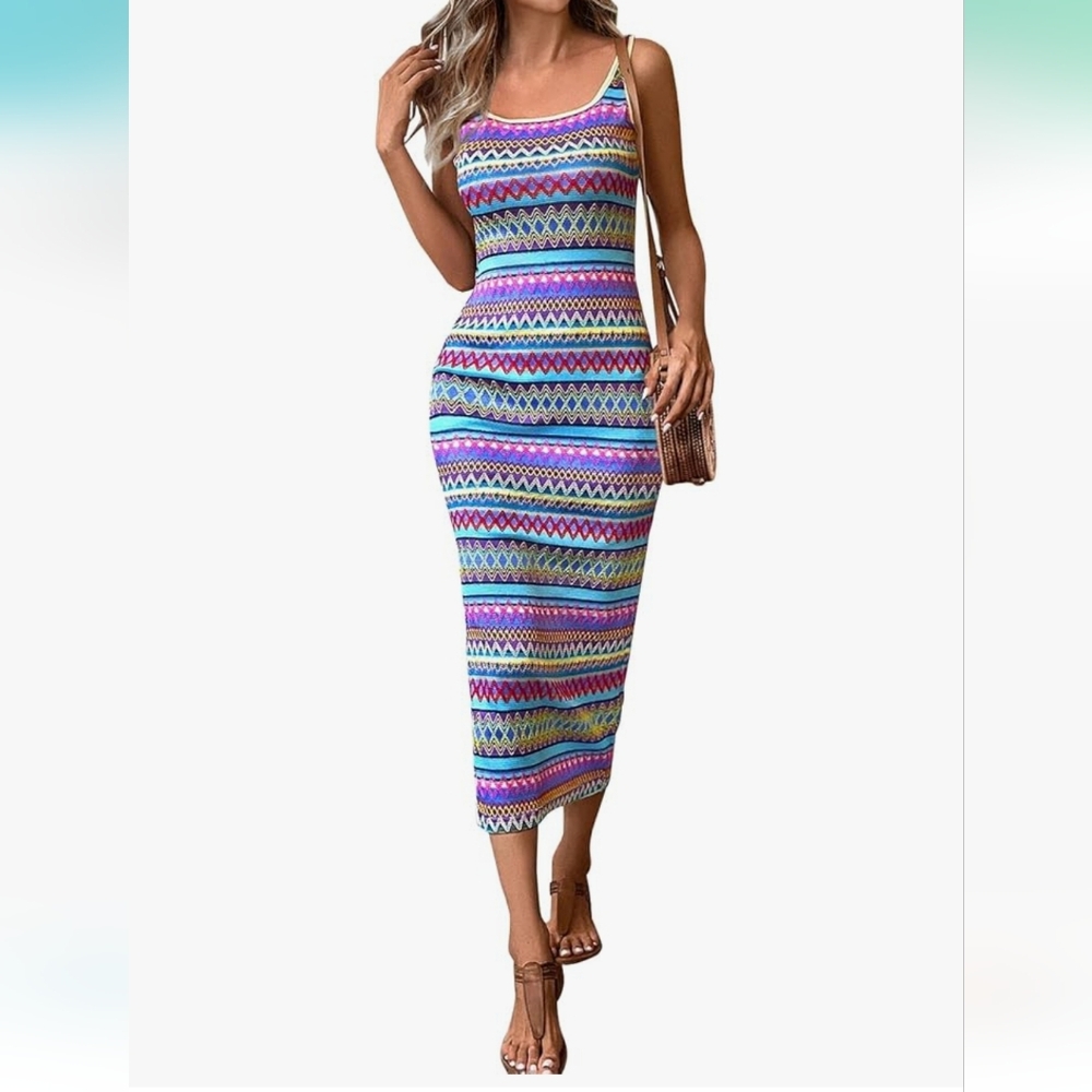 Vibrant Patterned Boho Side Slit Maxi Summer Dress - Picture 6 of 6